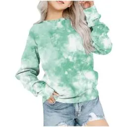 Produktbild: Generisch Langarmshirt Mädchen Batik T-Shirt Loose Tie-dye Tops Regular Rundhals Kleidung Baumwolle Elegante Bekleidung Lässig Oberteile Warm Thermoshirt Classic Long Sleeve Top Grün, 9-10 Jahre