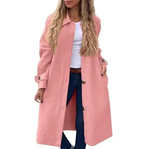Produktbild: Generisch Langmantel Elegante Für und Winter Mantel Legerer Reverskragen Langärmliges Mantel Winter Winddicht Warm mit Taschen Coat Klassische Moderne Button Down Mantel Rosa 2XL