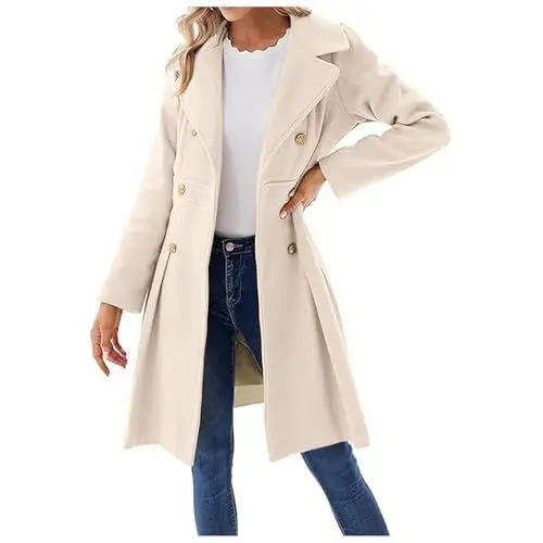 Produktbild: Generisch Ledermantel Damen Trenchcoat Damen Lang Mantel Damen Damen Mantel Wintermantel Damen Lang Cabanjacke Damen Wolle Wollmantel Damen Herbst Damen Mantel Herbst Wollmantel Damen Weiß Xl