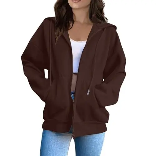 Produktbild: Generisch Womens Clothing Kapuzenpullover Mit Reißverschlusskapuzen Sweatshirts Herbst Winter Lässige Modejacke 01-Kaffee L