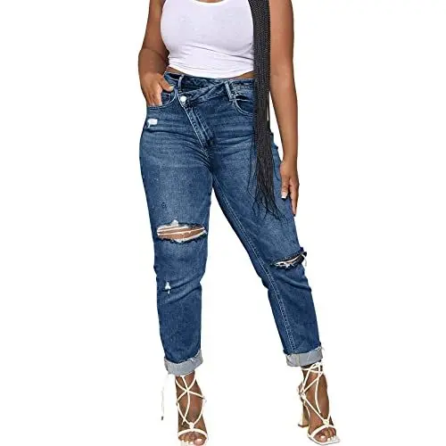 Produktbild: Generisch Leichte Sommerjeans Damen, Low Waist Jeans Damen Baggy Y2K, Frauen 2025 Lässig Sexy Persönlichkeit Ripped Tasten Jeans Eng Anliegende Hose Bunte Jeanshosen, Meine Letzte Rechnung Einsehen