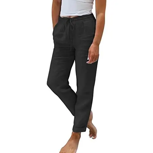 Produktbild: Generisch Leinenhose Damen Sommer Strandhose Damen Hose elegant Chinohose Umstandsmode Trousers for Women Caprihose Jeans Damenhosen mit Gummibund extra wrap Pants die Discounter musselin