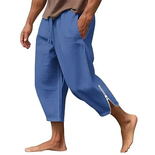 Produktbild: Generisch Leinenhose Herren Sommer Herbst Lose LäSsige Leinenhose Mit Taschen Elastischer Bund Leinenhose Kinder Jungen Bundfaltenhose Herren Weites Bein Schlafhose Herren Lang