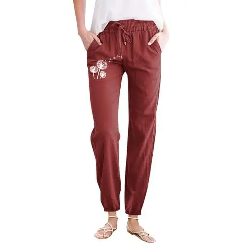 Produktbild: Generisch Leinenhose weiß Damen Blickdicht Capri Damen Sommerhose Sommerhosen Damen Capri Schwarze Stoffhose Damen high Waist yogahose Damen Long Baumwolle Damen Sommerhosen leicht leinen