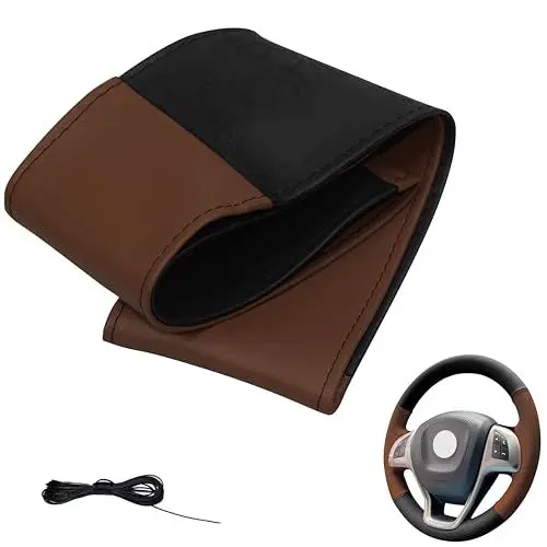 Produktbild: Generisch Lenkradbezug 4 Teilig Auto Lenkradhülle zum schnüren Nähen M5 Schwarz Braun Universalgrösse 37-39 cm