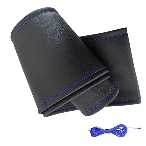 Produktbild: Generisch Lenkradbezug Pu Leder, Auto Lenkradhülle zum schnüren Nähen mit Nadel und Faden rutschfest und weich UNIVERSALGRÖSSE 37-39 cm M1 Schwarz Blaues Naht