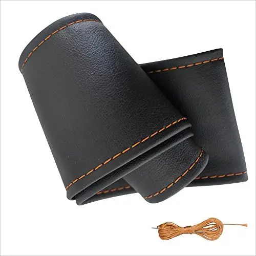 Produktbild: Generisch Lenkradbezug Pu Leder, Auto Lenkradhülle zum schnüren Nähen mit Nadel und Faden rutschfest und weich UNIVERSALGRÖSSE 37-39 cm M1 Schwarz Orangenes Naht