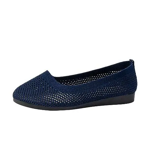 Produktbild: Generisch MäDchen Absatzschuhe Damen Hallenschuhe Damen Sommermode Damen-Sneaker mit spitzer Zehenpartie, gestreifter Mesh-Stoff, Bequeme Freizeitschuhe BarfußSchuhe DamenBarfußSchuhe Weiß (Navy, 40)
