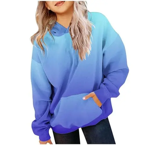 Produktbild: Generisch Mädchen Hoodie Kinder Kapuzenpullover Mode Tops Farbverlauf Kleidung Batik Sweatshirt Bedrucktes Langarm Pullover Bekleidung Oberteile Long Sleeve Top Thermoshirt Gutschein Blau, 13 Jahre