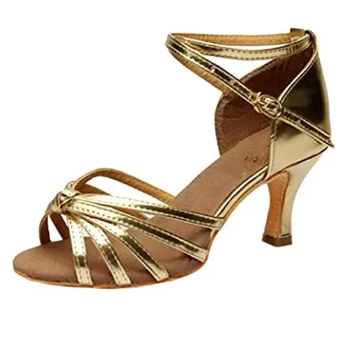 Produktbild: Generisch Mädchen Latinetanz Schuhe Med-Heels Satin Schuhe Party Tango-Tanzschuhe Barfuß Schuhe Damen Schwarz (Gold, 35)