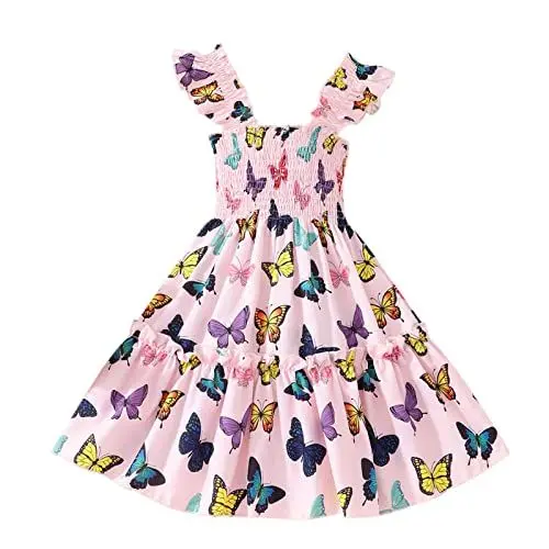 Produktbild: Generisch Mädchen Sommerkleid ohne Ärmel mit Schmetterlingsdruck Strandmode Prinzessinnenkleid für Kleinkinder Leichtes Spielkleid (3-4 Years)