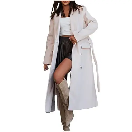 Produktbild: Generisch Mäntel für Damen Trenchcoat Lang Übergangsmantel Mantel Elegant Klassische Herbst Frühling Zweireiher Jacke Trench mit Gürtel Umlegekragen Windjacke Damenmantel Weiß XL