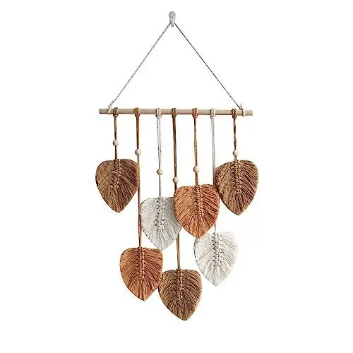 Produktbild: Generisch Makramee Wandbehang, Blätter Wandteppich Makramee Boho Deko Gewebte Wandbehang Blatt Feder Wanddeko Handgemacht für Wohnzimmer Schlafzimmer Dekoration (khaki/80 * 40cm)