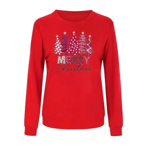 Produktbild: Generisch Mama Weihnachten Eltern Kind Kleidung Weihnachtsbaum Frohe Weihnachten Bedruckter langärmeliger Pullover Lässiges Rundhals-Sweatshirt Jugendliche Mädchen Kleidung Hosen (Red, L)