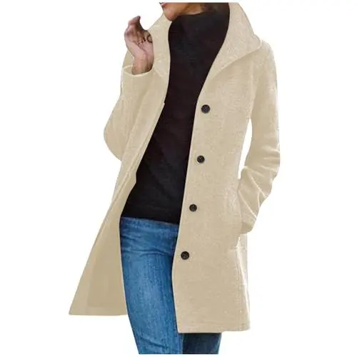 Produktbild: Generisch Mantel Damen Wollmantel Herbst Damen-Mäntel Wolle Übergangsmantel Wintermantel Wolljacke Trenchcoat Herbstmantel Kurzmantel Winterjacke Jacken Damen Sale Warehouse Deals Angebote 01 Beige L