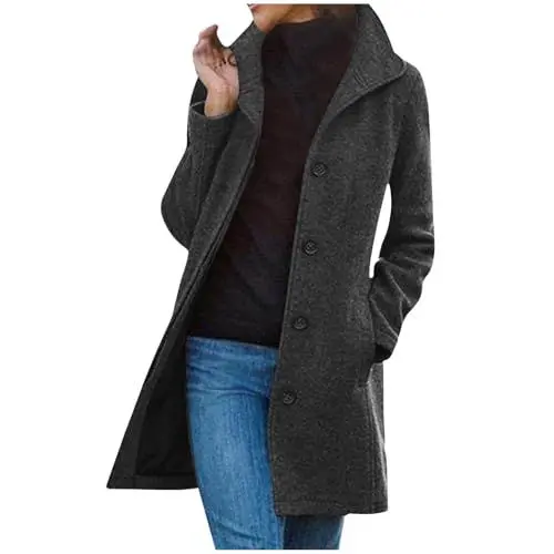 Produktbild: Generisch Mantel Damen Wollmantel Herbst Damen-Mäntel Wolle Übergangsmantel Wintermantel Wolljacke Trenchcoat Herbstmantel Kurzmantel Winterjacke Jacken Prime Warehouse Deal 01 Schwarz XL