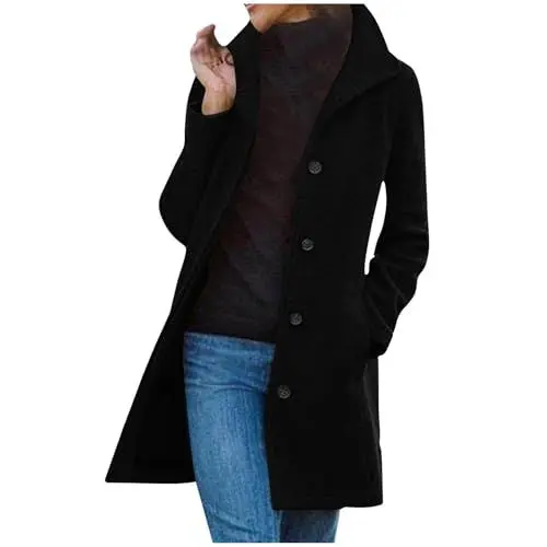 Produktbild: Generisch Mantel Damen Wollmantel Herbst Damen-Mäntel Wolle Übergangsmantel Wintermantel Wolljacke Trenchcoat Herbstmantel Kurzmantel Winterjacke Jacken Angebote Sale Angebote 02 Schwarz M