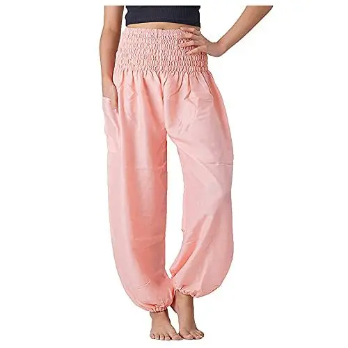 Produktbild: Generisch Men and Womens Loungewear Weite+Sommerhose Bequeme Hippiehose Boho Yoga Boho Damen lockere Loungehose Pyjama Pyjamahose Hose Tailored Trousers Women Damen Hose Locker (Pink, S)