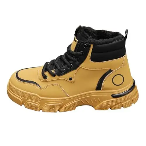 Produktbild: Generisch Men's Spring And Autumn Winter Plus Velvet Work Shoes Trendy Versatile Thick Thick Warm Cotton Shoes Casual Sports Ankle Boots Basketball Schuhe Herren 48 (Yellow, 44)