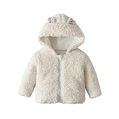 Produktbild: Generisch Mit Kapuze Wollmantel Sweatshirt Outwear Warmer Baumwollmantel Mädchen Winterkleidung Taschen Reißverschluss Mädchen Tops Kurze Tops Damen (White, 12-18 Months)