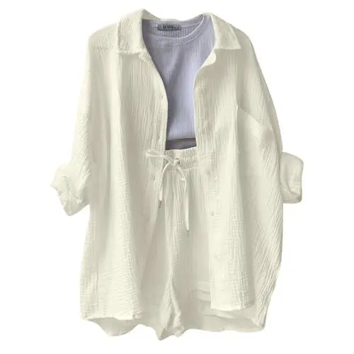 Produktbild: Generic Casual Outfit Damen Travel Y2k Sport Outfit Damen Set Sport Set Damen Fitness Bekleidung Hausanzug Set Strand Outfit Damen Hose Damen Sommer Yoga Set Damen Damen Zweiteiler Elegant（1-White,M