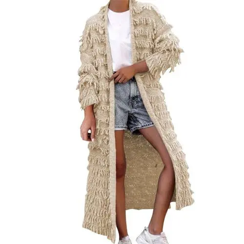 Produktbild: Generisch Must Haves Festival Wintermantel Damen Warm Jacke Mantel Aus Wollmischung, Langärmelig, Rundhalsausschnitt, Fransenjacke, Trenchcoat, Oberbekleidung Damen Pullover Elegant Weihnachten