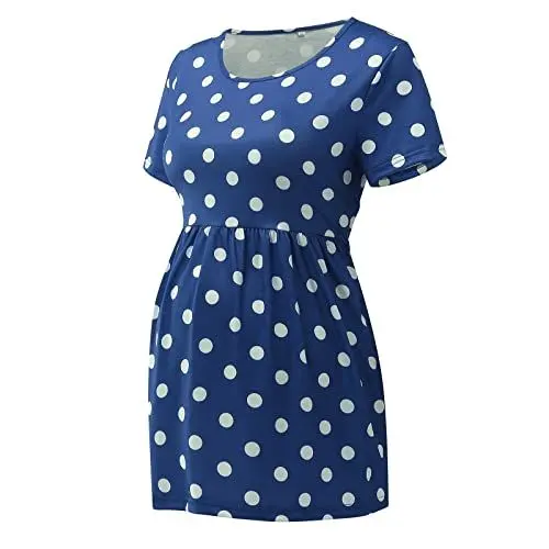 Produktbild: Generisch Oberteil Damen Elegant Umstandsbluse Umstandsoberteile Hemdärmel Damen T Casual Dot Short Tunika Schwangere Umstandsbluse Tshirt Damen Langarm (Blue, XL)