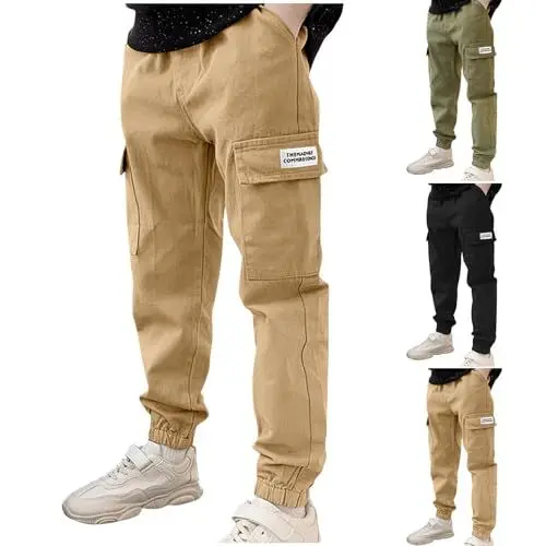 Produktbild: Generisch Outlet Angebote Jungen Cargohose Baumwolle Hosen Jogginghose Sporthose mit Taschen Outdoorhose Kinder Baggy Hose Trainingshose Sweatpants Sweathose Freizeithose Kuschelhose Khaki,13 Jahre