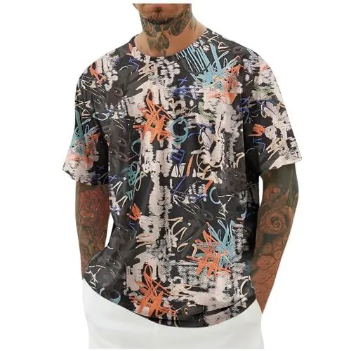 Produktbild: KOG T-Shirts für Herren Sommer Tshirt Kurzarm Tshirts Grafik Drucken Wandershirt Casual Baumwolle Shirt Jungen Shirts Gym Laufshirt Männer Mode Oberteil Schwarz L