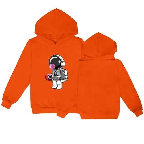 Produktbild: Generisch Paris Pullover Jungs Niedlicher Muster bedruckter Kinder-Kapuzenpullover für Grundschüler im Frühjahr und, lässiger dünner Kapuzenpullover Sweatshirt Jungs 146 (Orange, 11-12 Years)
