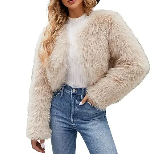 Produktbild: Generisch Pelzmantel Damen Kurz Kunstpelze Einfarbig Jacke Kunstfell Mantel Fleece Fellmantel Dicke Warme Winterjacke FrüHjahr Herbst Winter Pelzjacke Langarm Wintermantel Felljacke ÜBergangsjacke