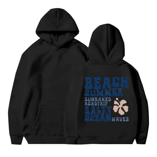Produktbild: Generisch Pink Palm Puff Hoodie Damen Grafik Kapuzenpullis Brief drucken Große Größen Pulli Leicht Pullover Langarm Kordelzug Pullover Tops Trendy Teenager Mädchen Pullover (Black, S)