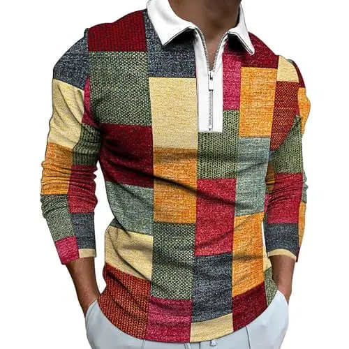 Produktbild: Generisch Poloshirt Herren Langarm Kontrastfarbe leichtes Langarmshirt mit Tasche Polo Klassisches Herbst Winter Poloshirt Herren Mit Reissverschluss Herren Tops Poloshirts Für Herren 3XL Extra Lang
