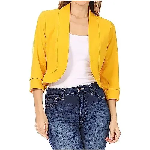 Produktbild: Generisch Prime Damen Blazer Anzugjacke Geschäft Kurzblazer 3/4 Ärmel Sportlich Hemdjacke Klassisch Langarmshirt Blusenshirt Formellejacke Gutschein Gelb S