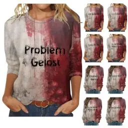 Produktbild: Generisch Problem Gelöst Shirt für Damen 3/4 Arm Halloween Blutiges T-Shirt Halloween Kostüm Damen Halloween Horror Shirt Blutiges Blusen Tops Karneval Kostüm Sportshirt Die Discounter Wein XL