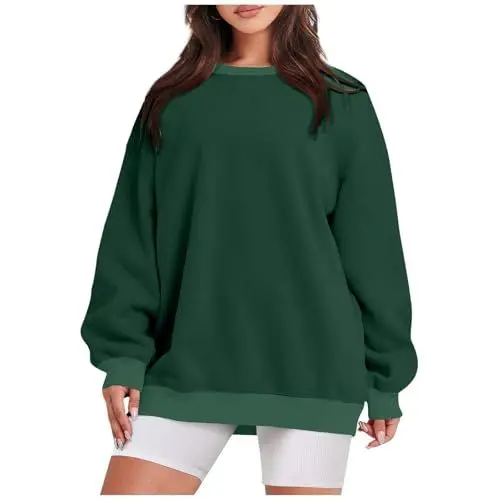 Produktbild: Generisch Pulli Damen Damen Pullover Oversize Einfarbig Rundhals Pulli Fitness Outdoor Lang Sweatshirt Casual Winter Ohne Kapuze Langarmshirt Streetwear Top Grün M
