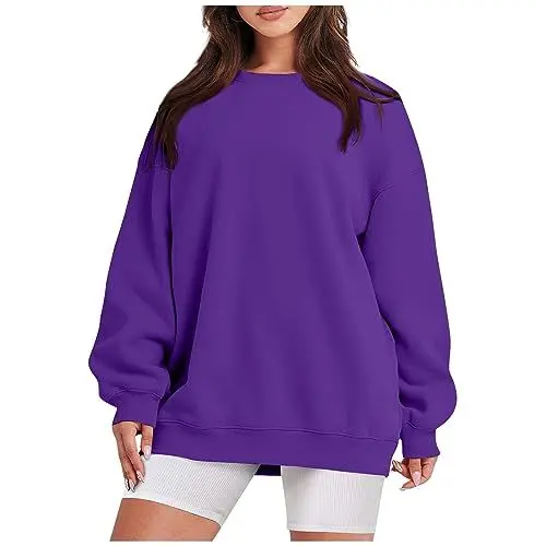 Produktbild: Generisch Pullover Damen Grauer Pullover Damen Sweatshirt Maedchen Herbst Schlichte Sweatshirt Oversized Stretch Lässige Rundhals Bequeme Sweater Damen Baumwolle Langarm Hausanzug Lila