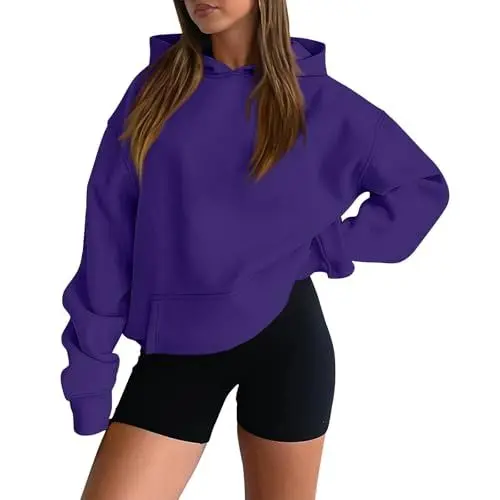 Produktbild: Generisch Pullover Damen Kapuzenpullover Oversize Pulli Herbst Winter Hoody Mit Tasche Casual Crew Neck Pullover Sweatshirt Langarm 01-Lila S