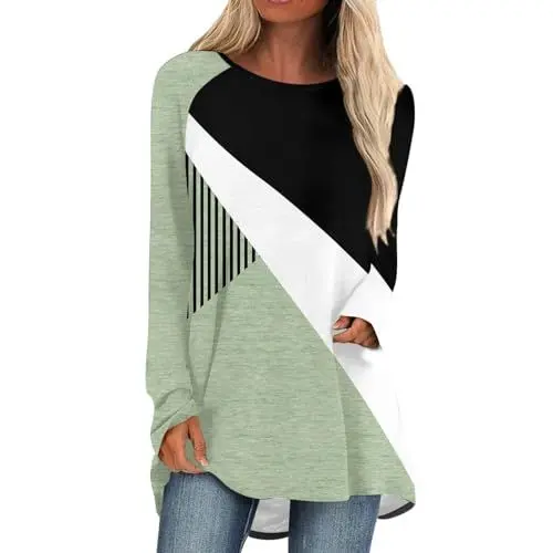 Produktbild: Generisch Pullover Damen Langarmshirt Fraeun Herbst Farbblock Tops Tunika Oberteile Lässige Mode elegant Bluse Tshirt Kleidung Langarmshirts Business Outfit Damen Crop Top Sport Langarm
