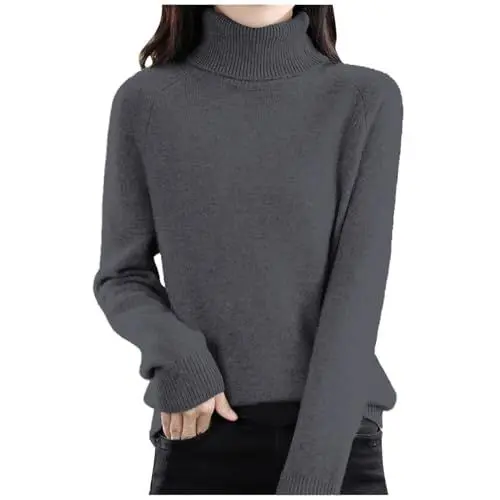 Produktbild: Generisch Pullover Damen Winter Elegant Fleecejacke Damen Strickpullover Damen Wollpullover Damenpullover Langarm Kaschmir Stehkragen Pullover Weich Knit Sweater Warm Outfit Women's Sweaters(Gray,M)