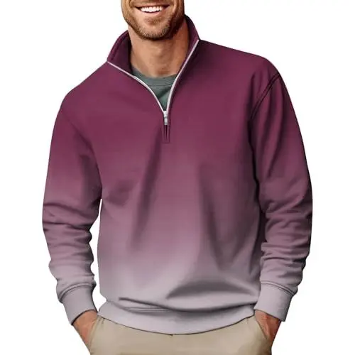 Produktbild: Generisch Pullover Strickjacke Herren Asphalt Fleece Weste Hemd Schwarz Sweatshirt Pullunder Longsleeve Lila 2XL