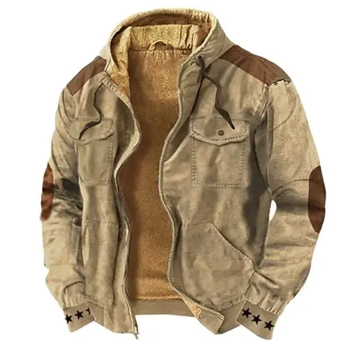 Produktbild: Generisch Pullover Herren Sweatshirt Hoodie Warm gefütterte Wollkaro-Hemdjacke für Herren, Winter-Schwergewichts-Dickjacke, Klassische -Reißverschlussjacke Dirndl Schmuck Rot (Khaki, S)