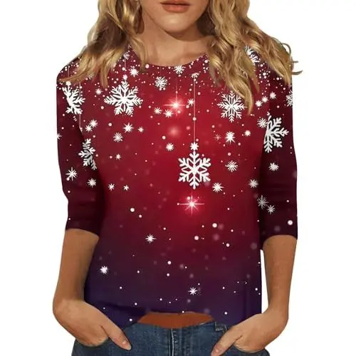 Produktbild: Generisch Pullover Weihnachten Damen T-Shirt Weihnachts Tshirt Weihnachts T Shirt Weihnachtspullover Shirtbluse Weihnachten Pullover Damen Hoodie Weihnachten Weihnachtsshirt Pullover Tief Rot XXL