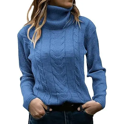 Produktbild: Generisch Pullover für Damen Elegant Winter Warm Halten Irregulär Rollkragen Strickpullover Grobstrickpullover Casual Lose Langarm Pulli Oberteile Sweater Kuscheliger Jumper