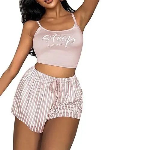 Produktbild: Generisch Pyjamas für Frauen Damen Schlafanzug Set Bequeme Baumwolle Nachtwäsche Wear Homewear Schlafmode Comfort (S)