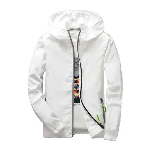 Produktbild: Generisch Reflektierende Herrenjacke leichte Windjacke mit Reißverschluss lässige Freizeitjacke für Frühling Outdoor Aktivitäten (White, XXXXL)
