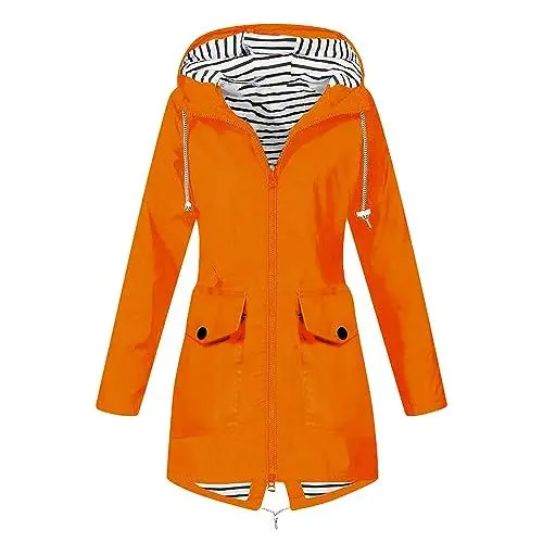 Produktbild: Generisch Regenjacke Damen Softshelljacke Wasserdichte Regenmantel Übergangsjacke Windbreaker Regenponcho Windjacke Wetterfeste Wanderjacke Fahrradjacke Laufjacke Jack Sale Angebote Orange L