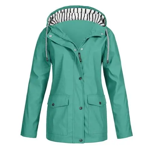 Produktbild: HSUAYEUD Regenjacke Wasserdicht Damen,Damen Regenmantel Wasserdicht Aktiv Outdoor Regenjacke Leichtgewicht Zip Up Sommer Herbst Regenmantel Windbreaker