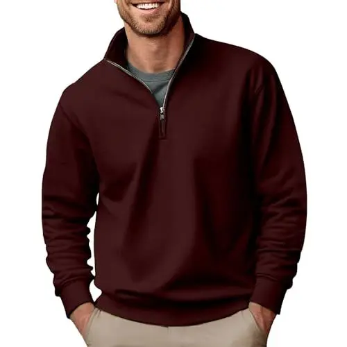 Produktbild: Generisch Reißverschluss Arbeitspullover Herren Zipper Poloshirt Herren Langarm Dünne Strickjacke Reißverschluss Half Zip Pullover Herren Fleece Pullover Herren Reißverschluss Pullover Rot 3XL