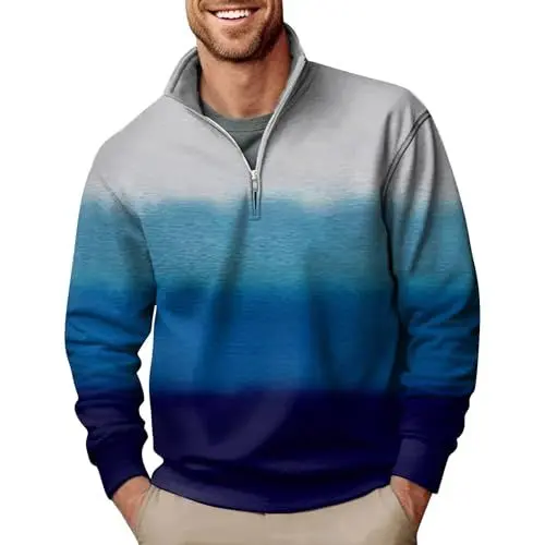 Produktbild: Generisch Reißverschluss Longsleeve Herren Poloshirt Herren Langarm Arbeitspullover Herren Bekleidung Herren Langarmshirts Herren Oberteil Langarmshirts Poloshirt Herren Langarm Sweatshirt Blau 4XL